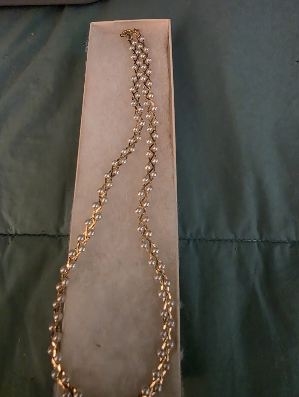 Vintage Gold Tone Faux Pearl Woven Strand Necklace 24"